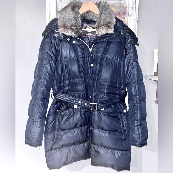 Vince Camuto Puffer Jacket Coat Hood Faux Fur Down Fill Full Zip Lg Excellent - Picture 1 of 12